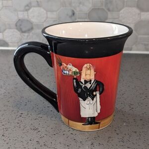 Tracey Flickinger “Server” Mug Hand-Painted Waiter Art Coffee Cup Collectible
